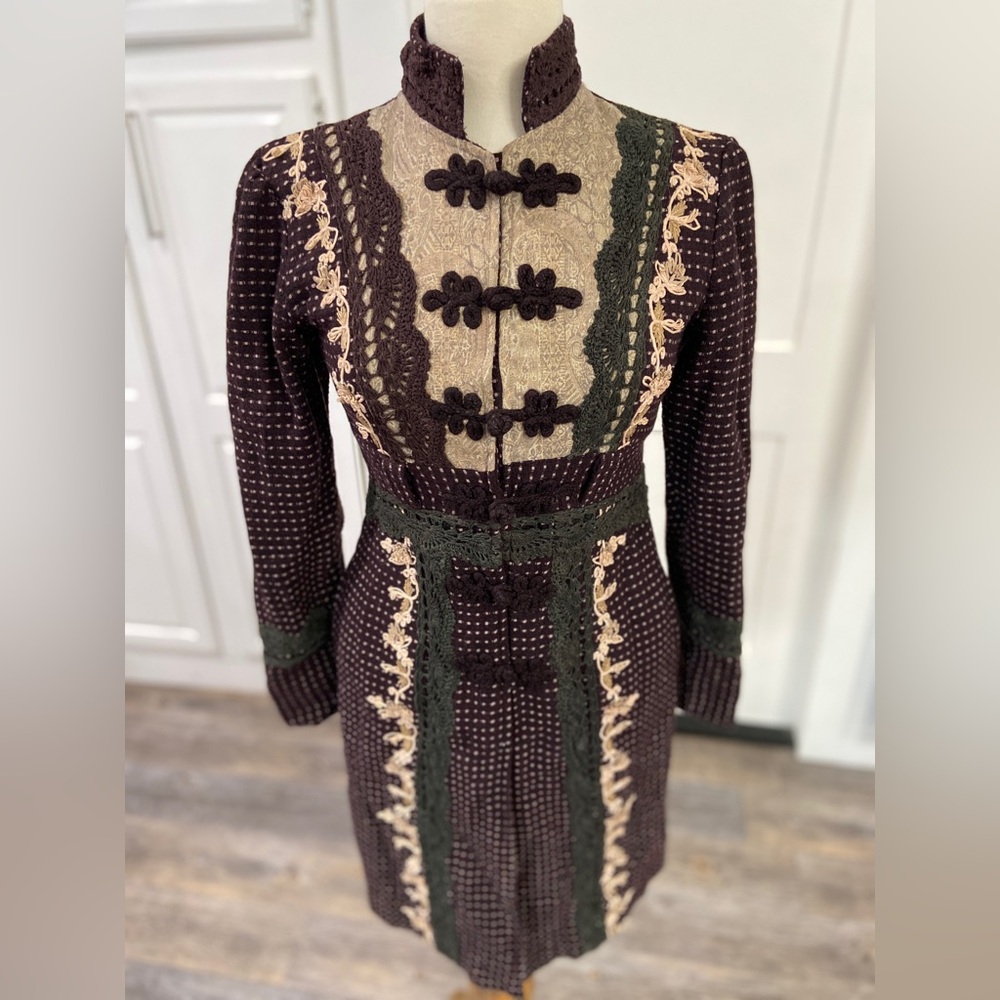 Anthropologie Joolay Crochet Boho Cottagecore Lace Wool Winter Coat Extra Small
